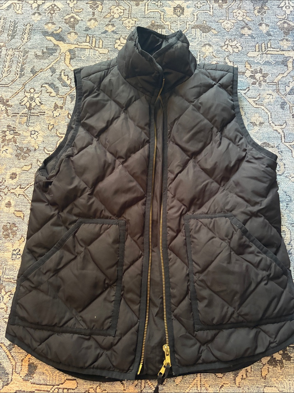 J.Crew Quilted Black Puffer Vest with Gold Zipper